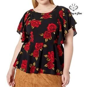 City Chic Floral top with Fitted Waist Size 16